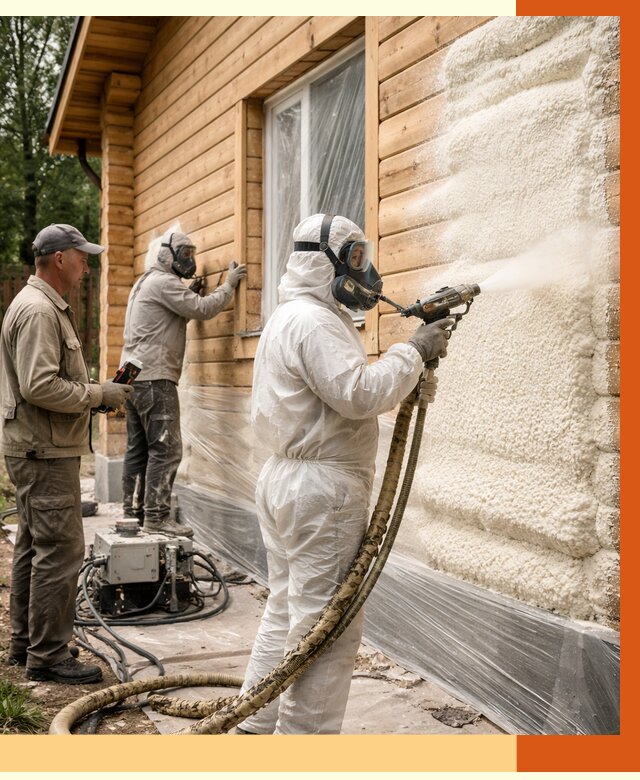 Утепление дома из бруса ППУ в Обнинске от 3908 руб/м2 под ключ | ТепломастерБнн