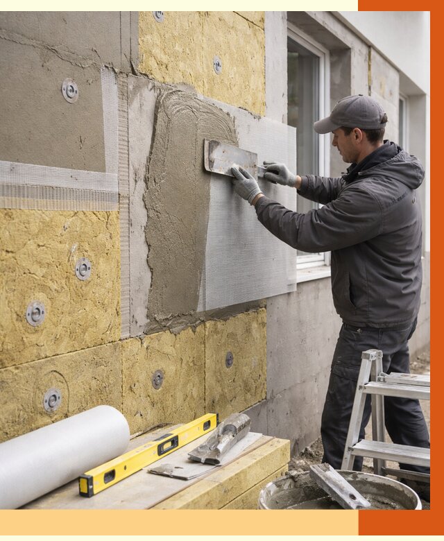 Утепление фасада под штукатурку в Обнинске от 4263 руб/м2 — монтаж пенопластом и минватой | ТепломастерБнн