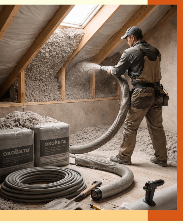 Утепление мансарды эковатой в Обнинске от 2233 руб/м2 — монтаж, задувка, цена | ТепломастерБнн