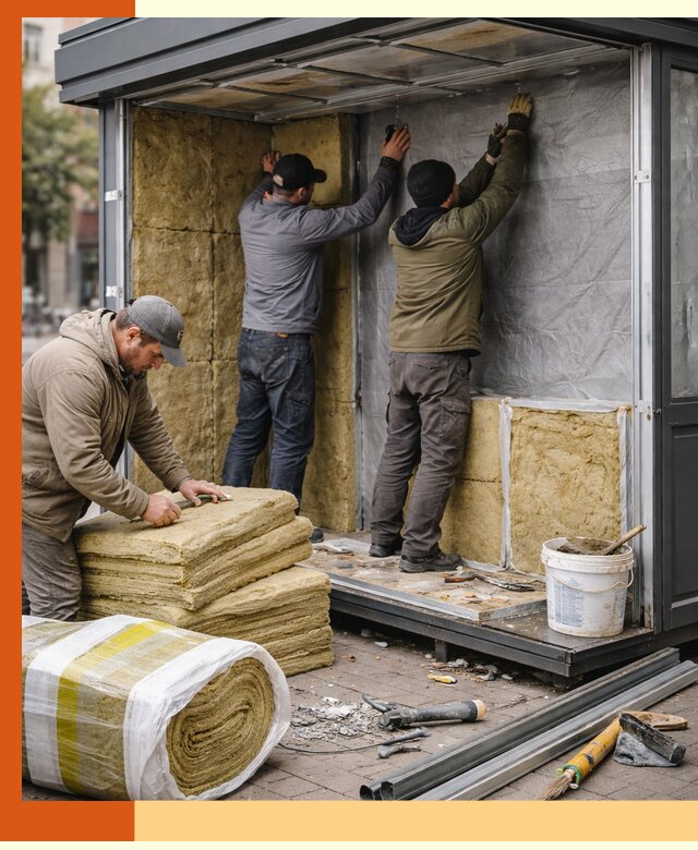 Утепление павильона шаурмы под ключ в Обнинске