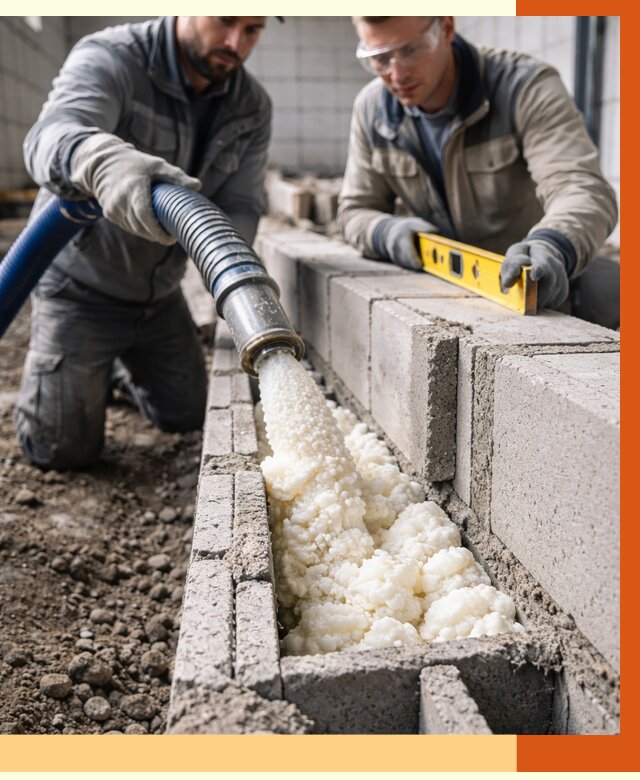 Заполнение колодцевой кладки ППУ в Обнинске от 4263 руб. за м2 | ТепломастерБнн