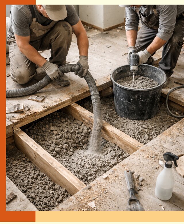 Заполнение пустот пола в Обнинске полиуретаном и пенополистиролом