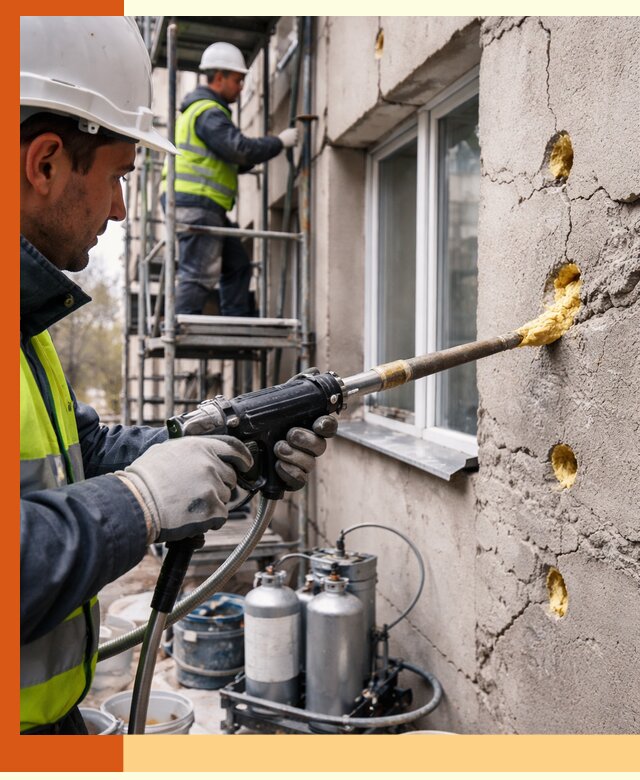 Заполнение пустот в фасаде и утепление стен в Обнинске