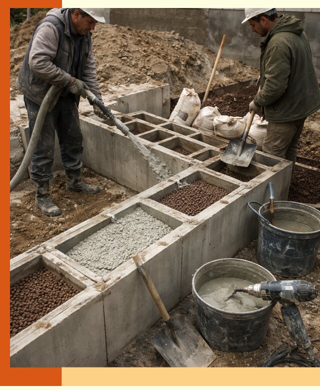 Заполнение полостей фундамента в Обнинске герметичным утеплением и повышением прочности