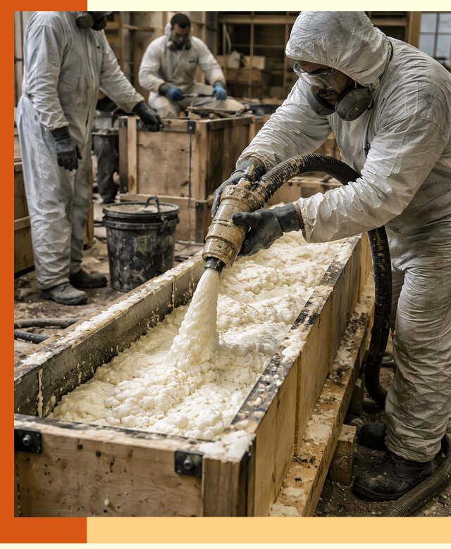 Заливка пенополиуретана в формы для утепления в Обнинске